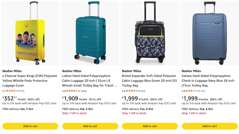 Nasher Miles luggage upto 90% discount