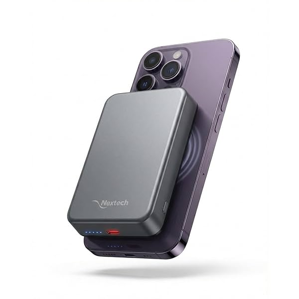 Nextech 10000mAh MagSafe Wireless Power Bank, 15W Wireless Charging for iPhone 16/15/14/13/12, 22.5W Fast Charging, USB-