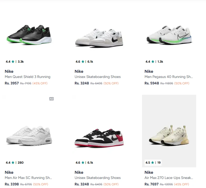 Nike Men's Shoes at minimum 50% Discount