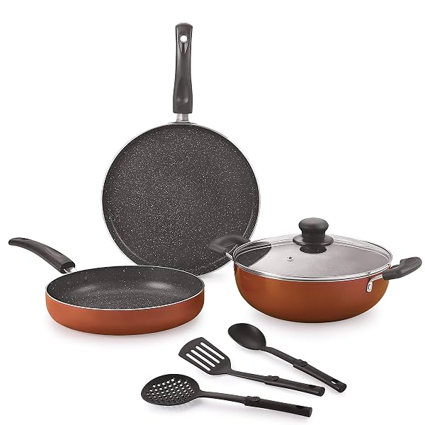 Nirlon Brownie Granite 7-Piece Aluminum Non Stick Cookware Combo Gift Set