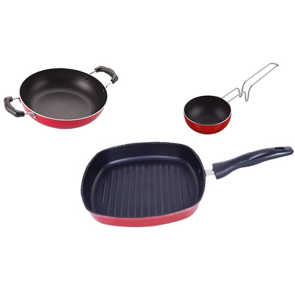 Nirlon Kitchenware Pots and Pan 3 Layer Set of 3 Pieces (VG_KD12_GP24)