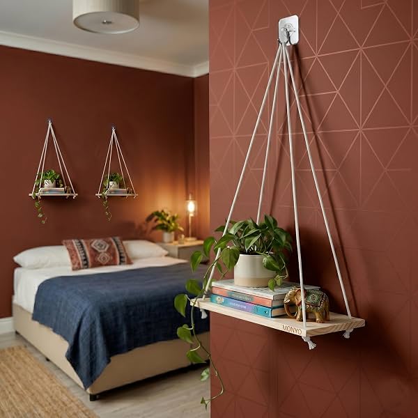 No-Drill Boho Wall Hanging Shelf for Plants & Home Decor