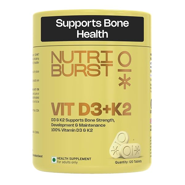 Nutriburst Vitamin D3 + K2 | Vitamin D3 K2 Supplement for Men & Women | Supports Bone Strength & Heart Health | 100% Vit