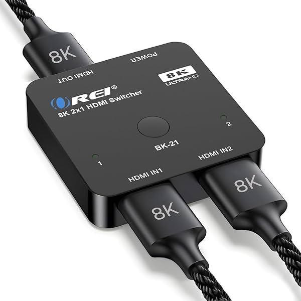 OREI 8K 2x1 HDMI Switch 4K @ 120hz by OREI - Auto HDMI Selector 48Gbos High Resolution Switch Between 2 Inputs Prefect f