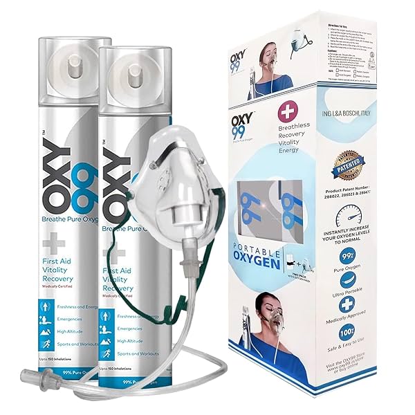OXY99 Natural Oxygen Cylinder 2 Pack (12 ltr) with Mask, Tube & Elastic Strap - Oxygen Cylinder