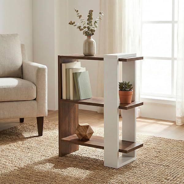 Opus 3-Tier Modern Side Table & Nightstand, Dark Walnut & White
