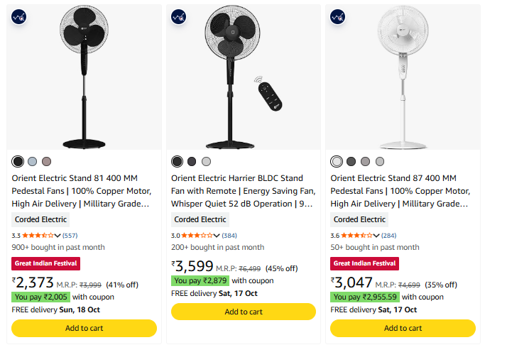 Orient Electric fans up to 45% Discount