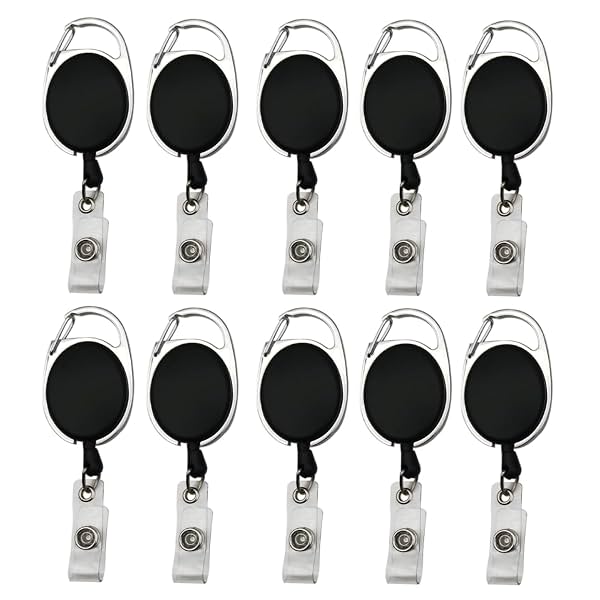 Oval Shape Retractable YoYo Clip for Id Card Holder (Set of 2, Black)