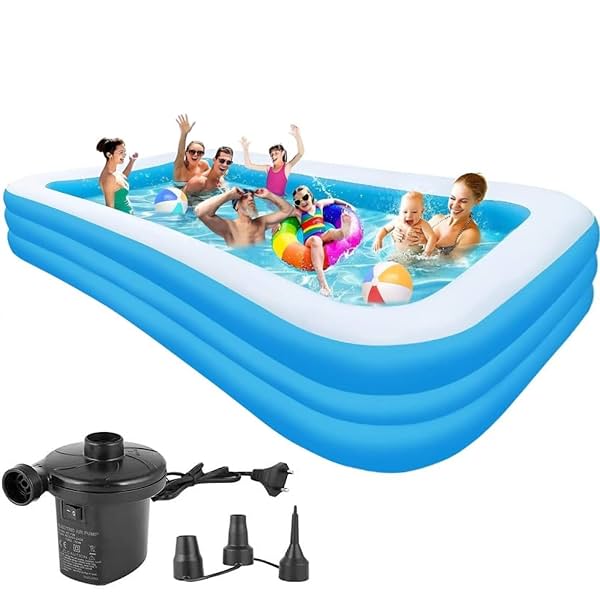 P FOR POGU 10 Feet Rectangular Inflatable Pool with Electric Pump