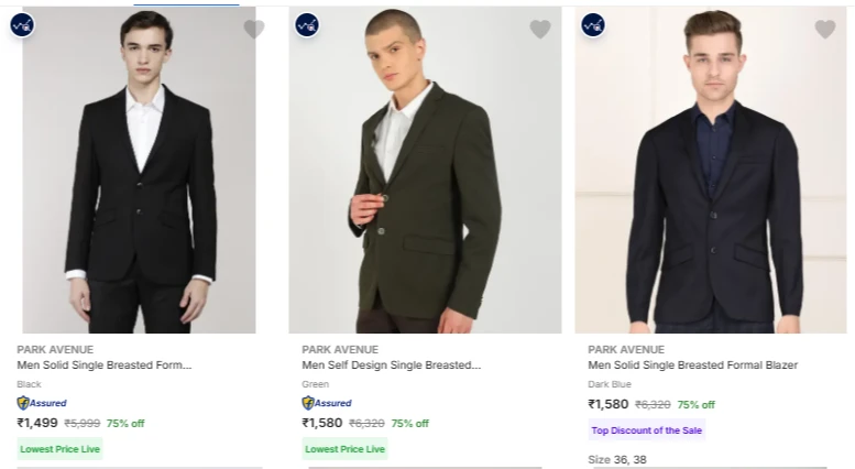 PARK AVENUE Men's Blazers at minimum 75% Discount