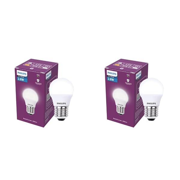 PHILIPS 2.8W E27 LED Frosted Candle Bulb, Cool White (6500K), Pack of 2