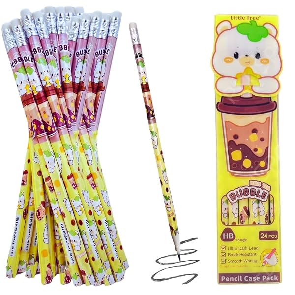 PLUSPOINT 24 Pcs Pencils Cute Cartoon for Kids Triangular Ultra Dark Smooth