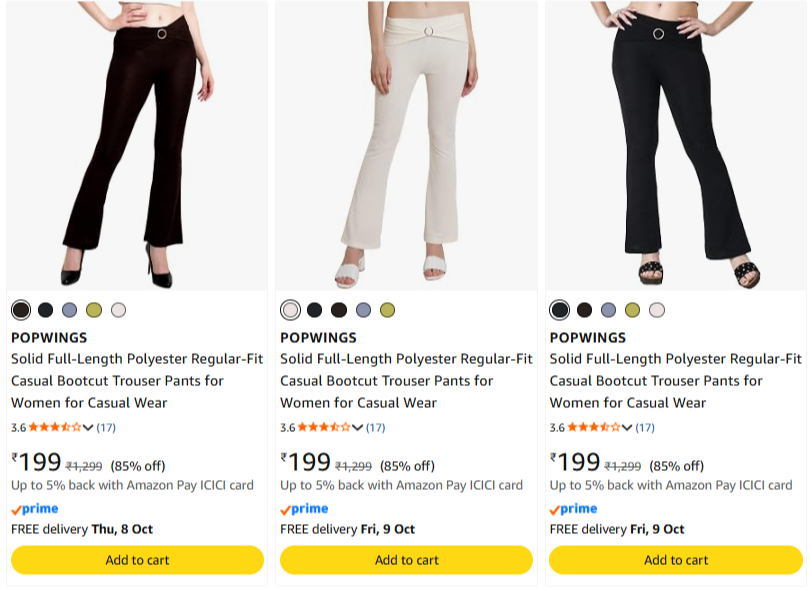 POPWINGS Solid Full-Length Polyester Regular-Fit Casual Bootcut Trouser Pants