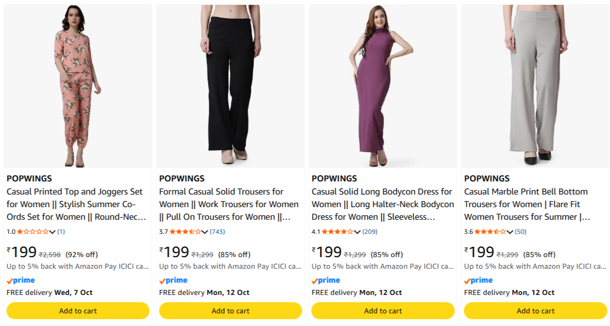 POPWINGS clothing at minimum 73% Discount