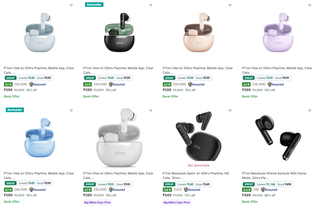 PTron Earbuds up to 89% Discount