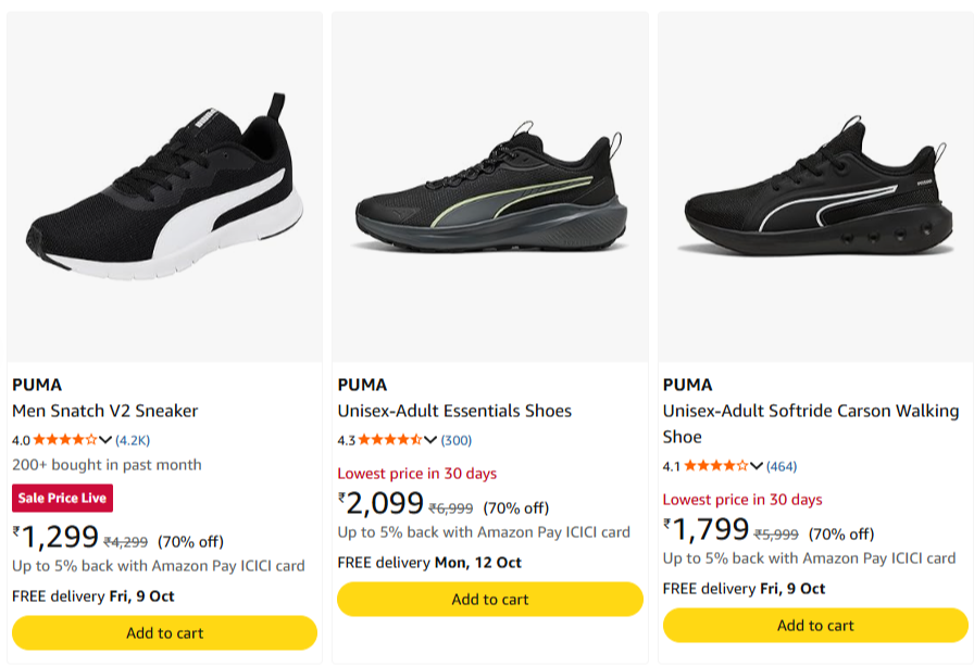 PUMA Running Shoes at minimum 70% Discount