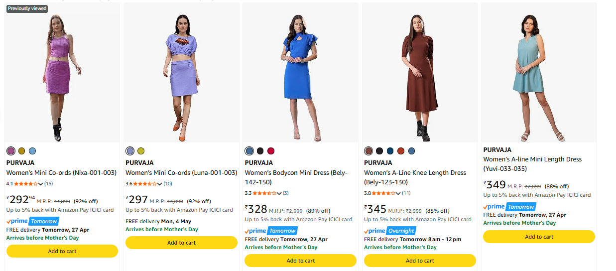 PURVAJA Women's Mini Co-ords Upto 92% Discount