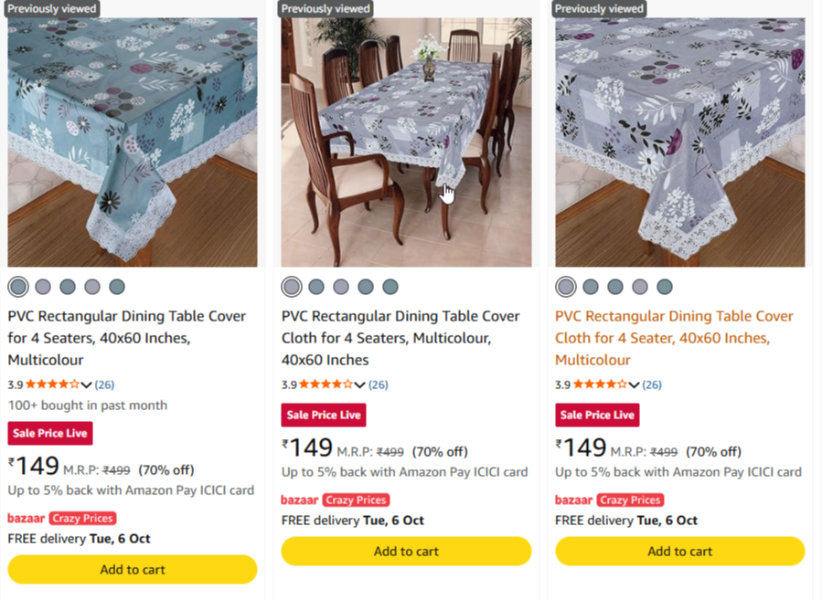 PVC Rectangular Dining Table Cover for 4 Seaters, 40x60 Inches