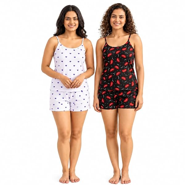 (Pack of 2) Women’s Printed Nightwear Set with Sleeveless Camisole Top