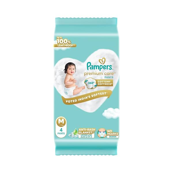 Pampers Premium Care Pant Style Baby Diapers M 4 Count | No Marks Design