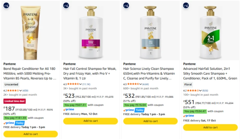 Pantene Shampoo at minimum 50% Discount