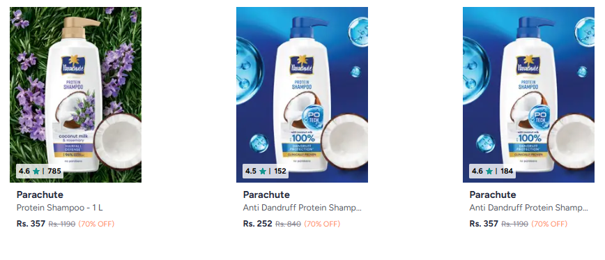 Parachute Shampoo on 70% Discount