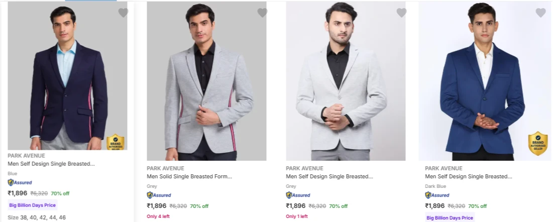 Park Avenue Men's Readymade Blazers at minimum 70% Discount