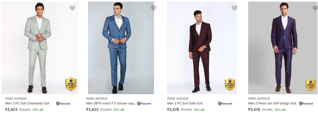 Park Avenue Men's Readymade Suits at minimum 70% Discount
