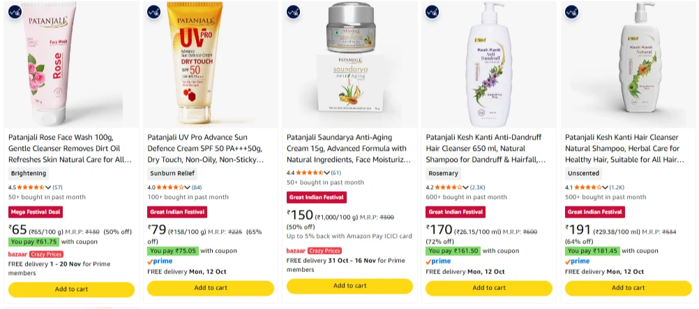 Patanjali Beauty Product Starting @ ₹62