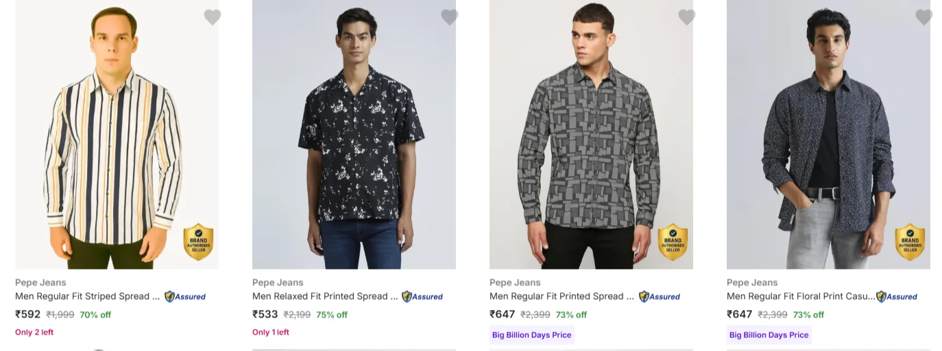 Pepe Jeans Men's Shirts at minimum 70% Discount