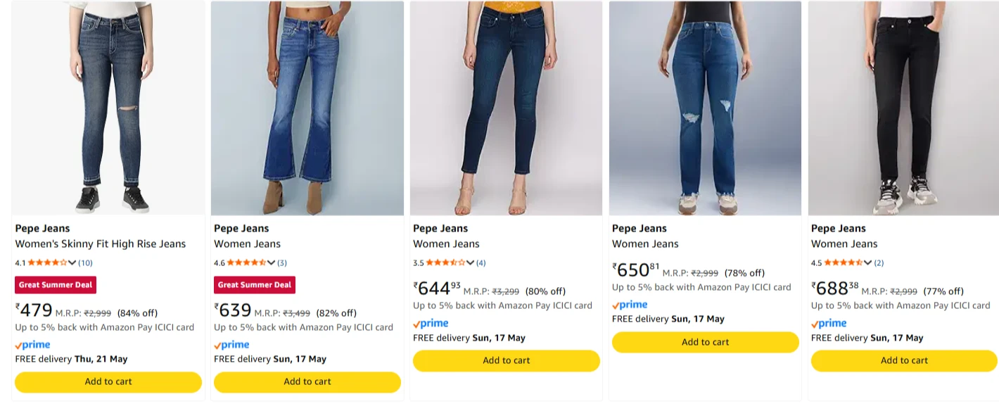 Pepe Jeans Women's Jeans at minimum 70% Discount