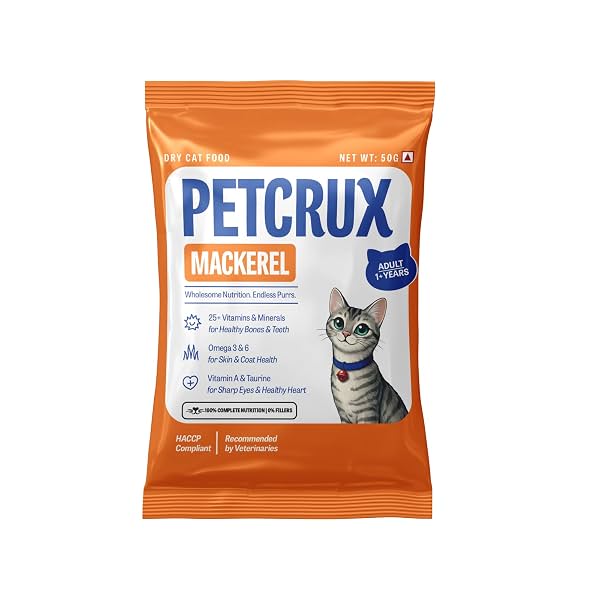Petcrux Dry Adult Cat Food, Mackerel Fish Flavor, with Omega 3 & 6 and Taurine