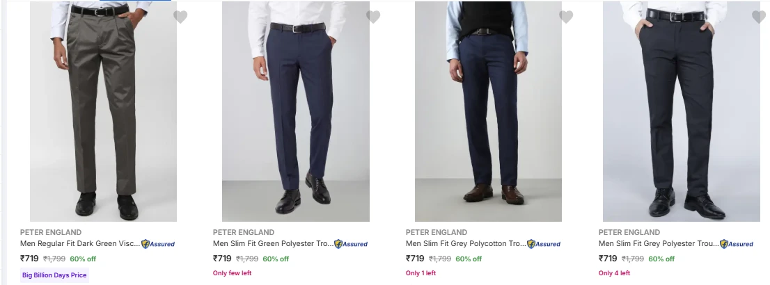 Peter England Men's Trousers at minimum 60% Discount