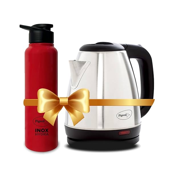 Pigeon 1.5 litre Hot Kettle and Stainless Steel Water Bottle Combo used for boiling Water, Making Tea and Coffee, Instan