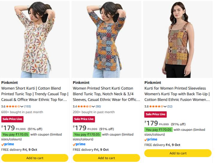 PinkmintKurtiforWomen at minimum 91% Discount