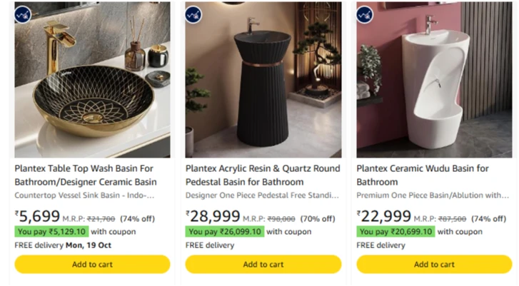 Plantex Ceramic Wash Basin at upto 70% Discount