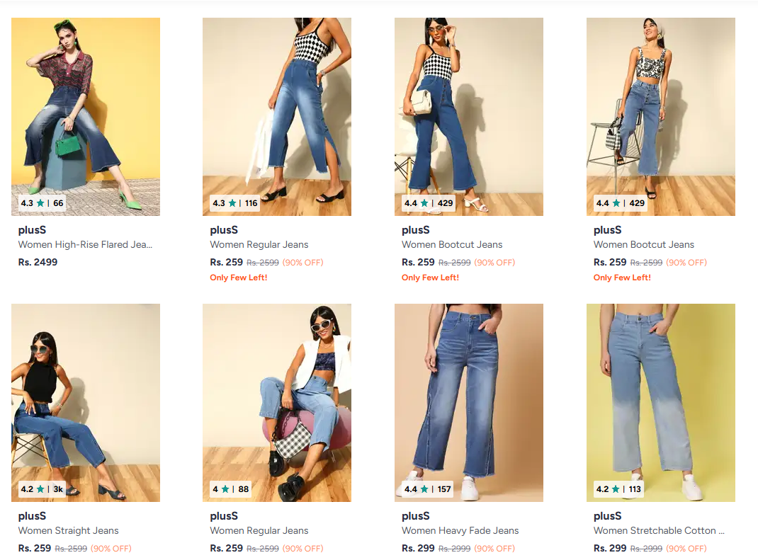 Pluss Women's Jeans Starting at ₹259