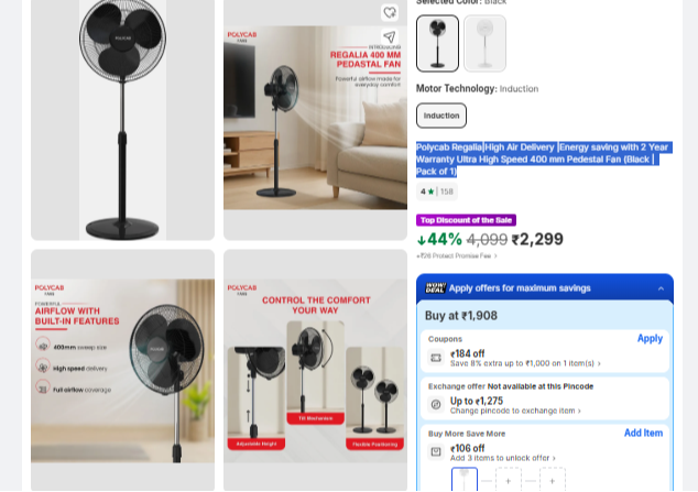 Polycab Regalia Pedestal Fan 400mm Black 400W