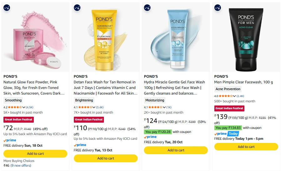 Pond'S Bright Beauty Products starting ₹72