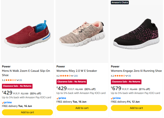 Power Men & Women Footwear upto 80% Discount