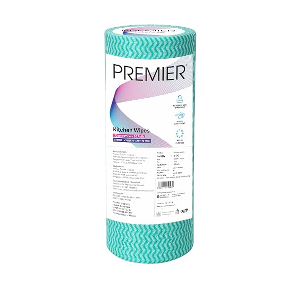 Premier Reusable Non-Woven Kitchen Towel Roll 50 Sheets (25 cm x 30 cm)