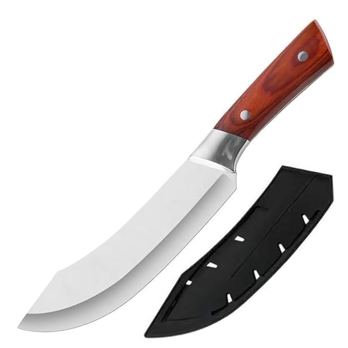 Premium Stainless Steel Chef Butcher Knife with Ergonomic Anti Slip Handle Sharp Curve Blade