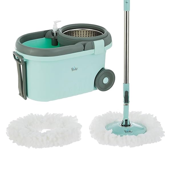 Presto! Clean Steel Spin Mop with 2 Microfiber Refills