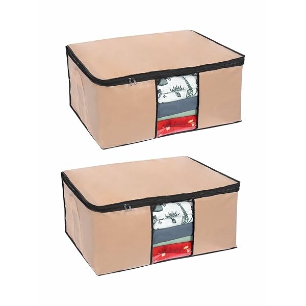 Pretty Krafts Pack of 2 Non Woven Moisture Proof Underbed Cloth Storage Organizer with Zipper Lock & Handles