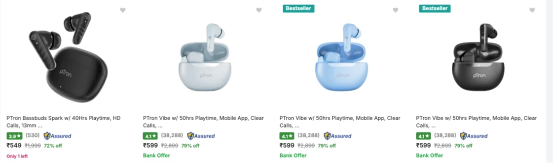 Ptron Earbuds starting From ₹549