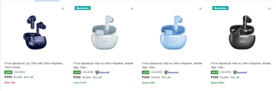 Ptron True Wireless upto 80% Discount