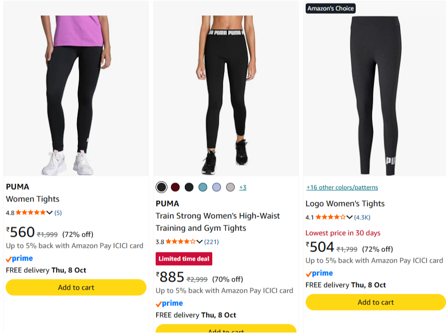 Puma Women's Tights at minimum 70% Discount