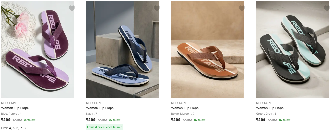 RED TAPE Women's Slippers & Flip Flops at minimum 82% Discount