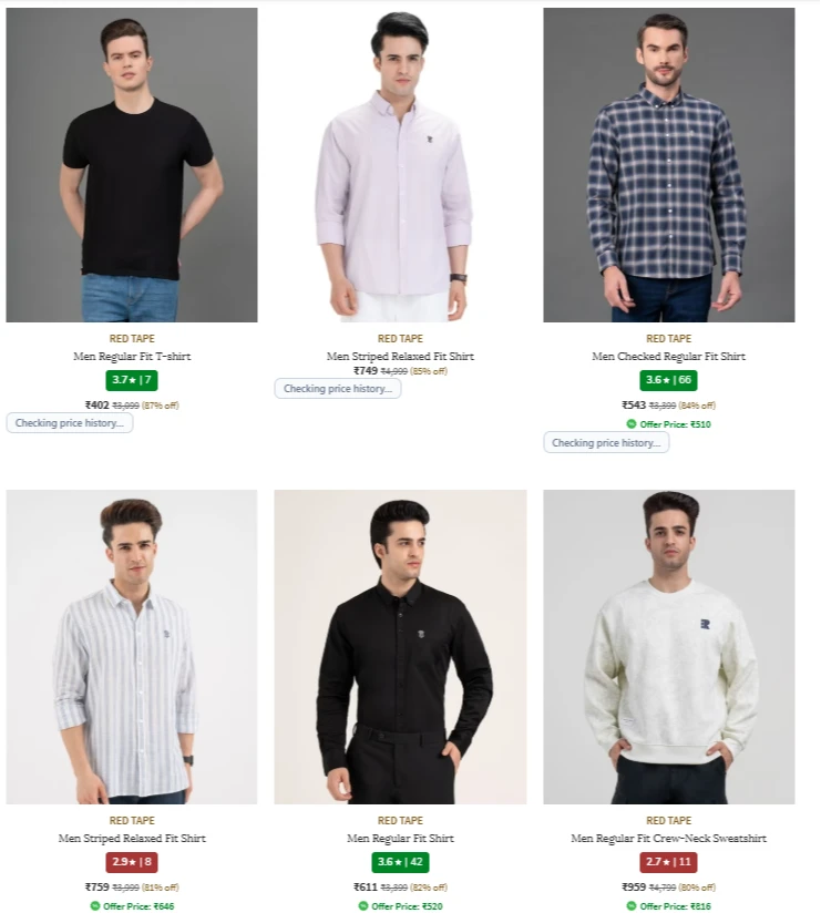 RED tape Men Clothing at minimum 85% Discount