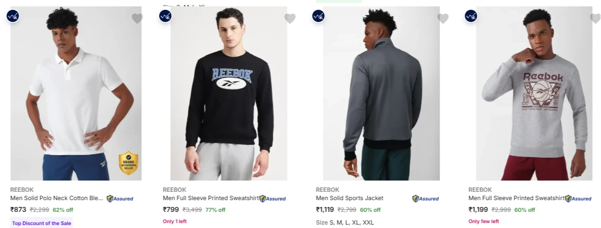 REEBOK Men's Clothing upto 77% Discount